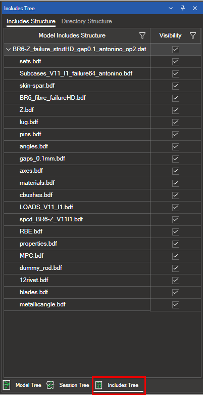 Includes Tree panel showing the two tabs: Includes Structure and Directory Structure